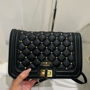 Guess Black Quilted with Gold Detailing Crossbody